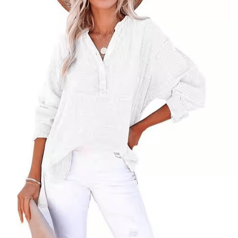 Women’s Casual Gauze Button Neck Long Sleeve Blouse