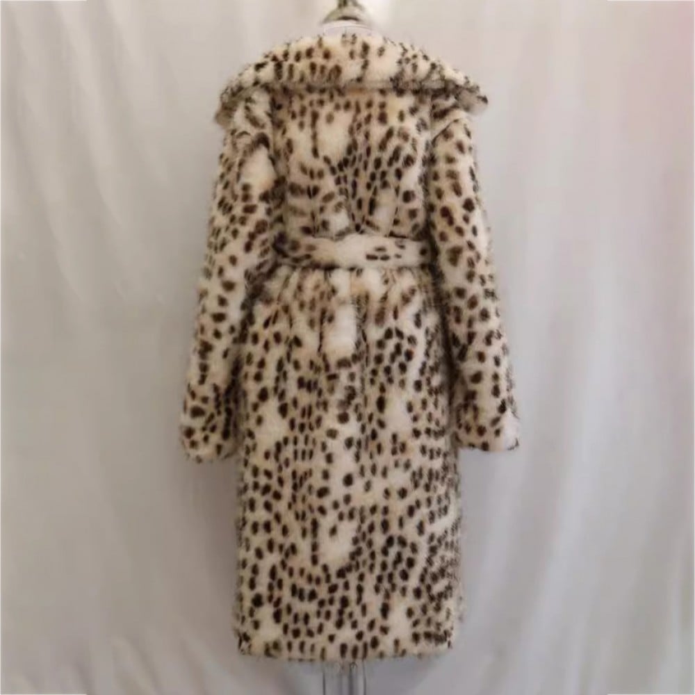 Yellow Faux Fur Coat in Leopard Print Women’s Long Fluffy Outerwear