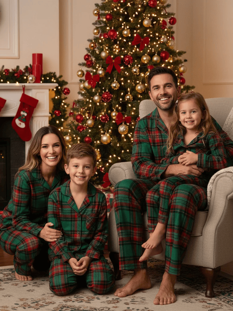 Holiday Family Green Plaid Christmas Pajamas Set