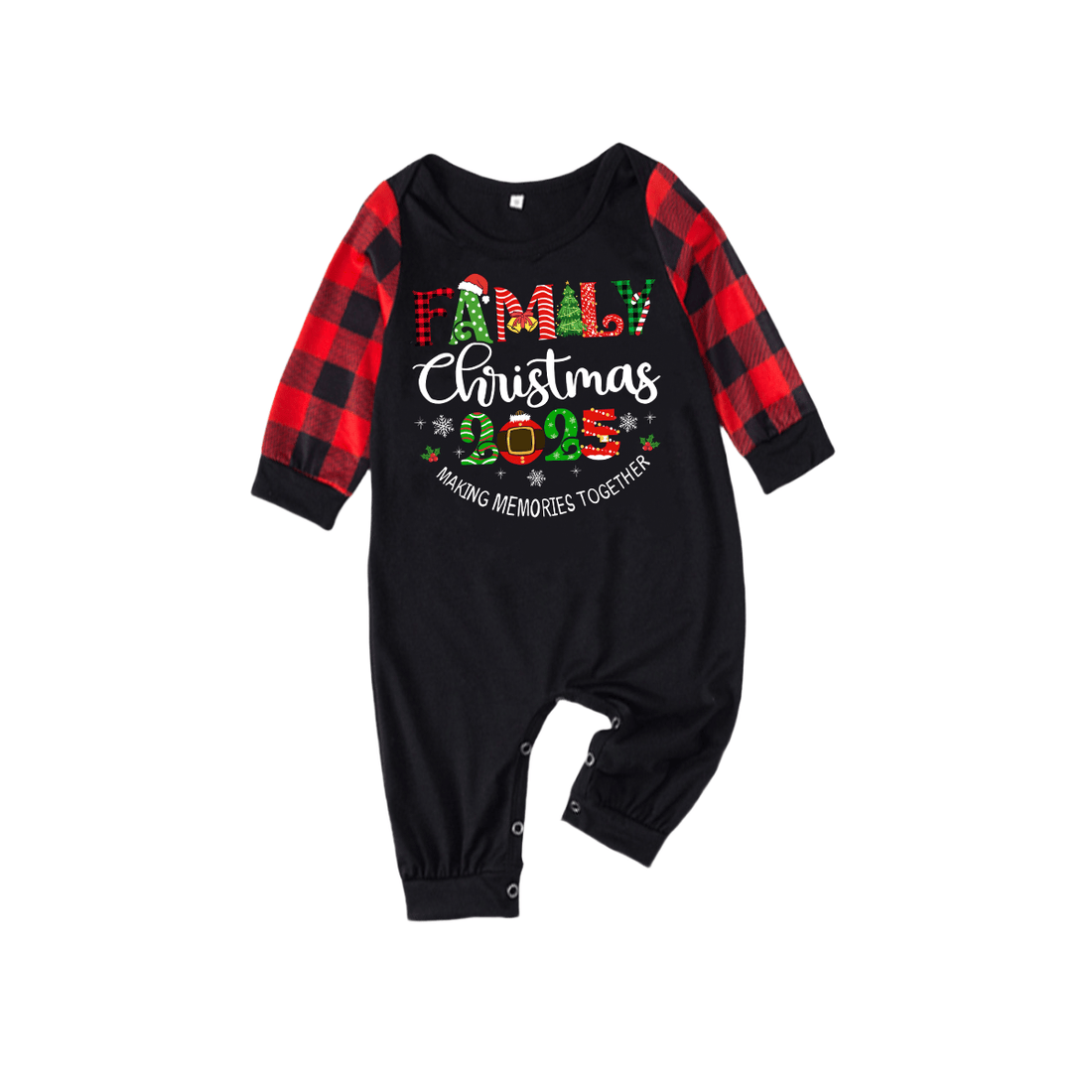 "Family Christmas 2025" Cute Print Black & Red Plaid Christmas Matching Pajamas