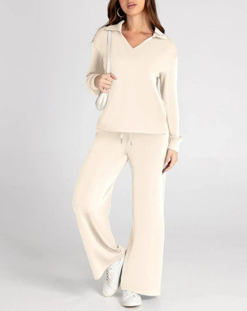 Women's Polo Top and Wide Leg Pants Matching Sets