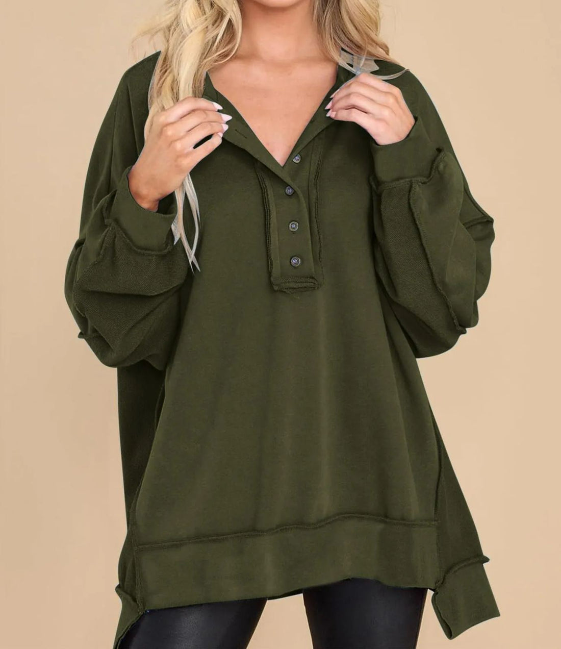 Women's Oversized Henley Casual Buttoned Sweatshirt