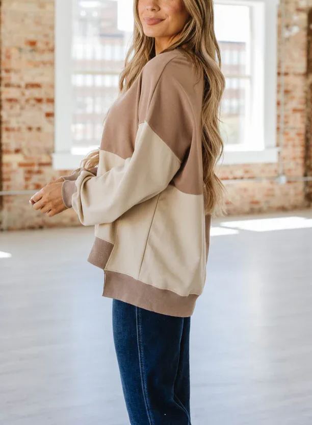 Women's Button Colorblock Casual Sweatshirt