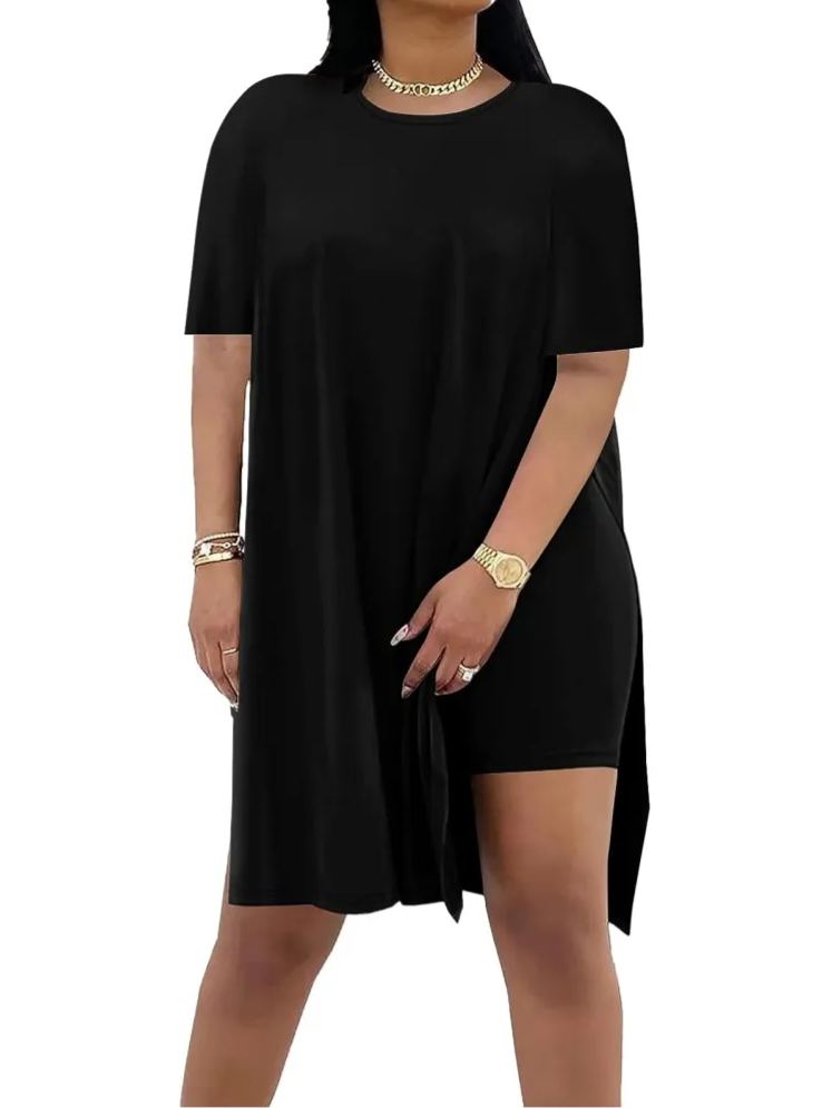 Womens Casual Side Split Short Sleeve Tunic Tops Shorts Sets