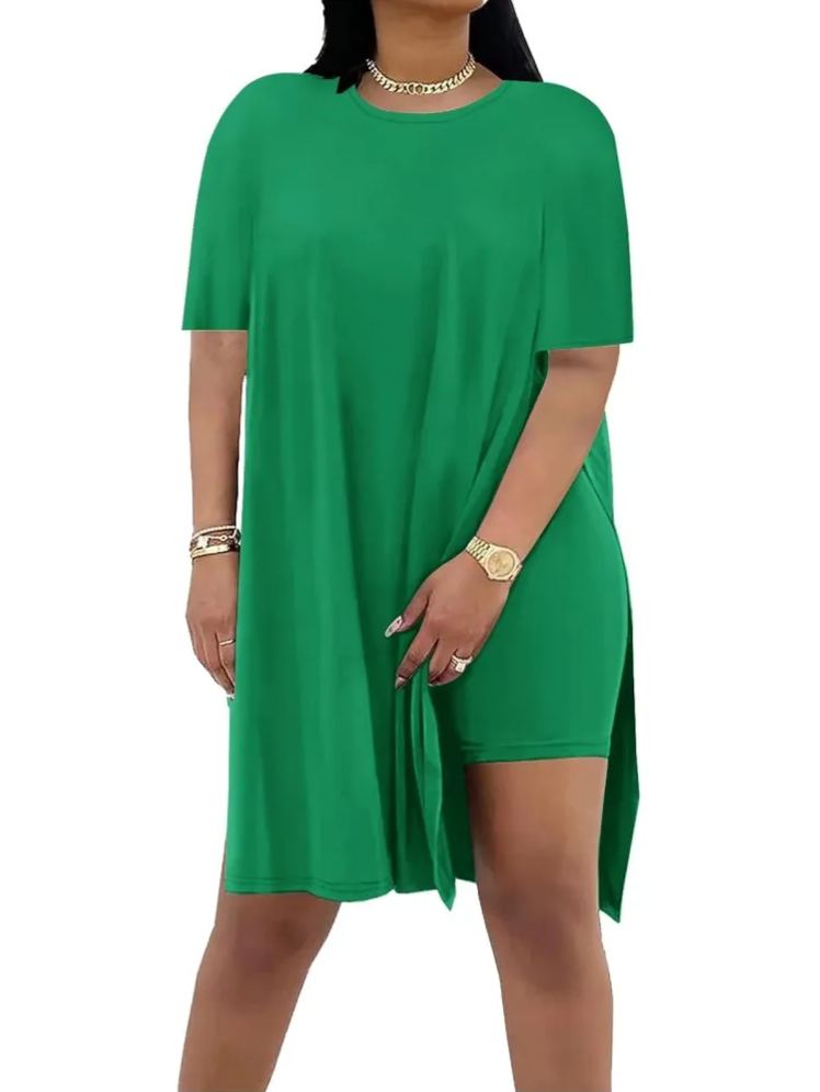 Womens Casual Side Split Short Sleeve Tunic Tops Shorts Sets