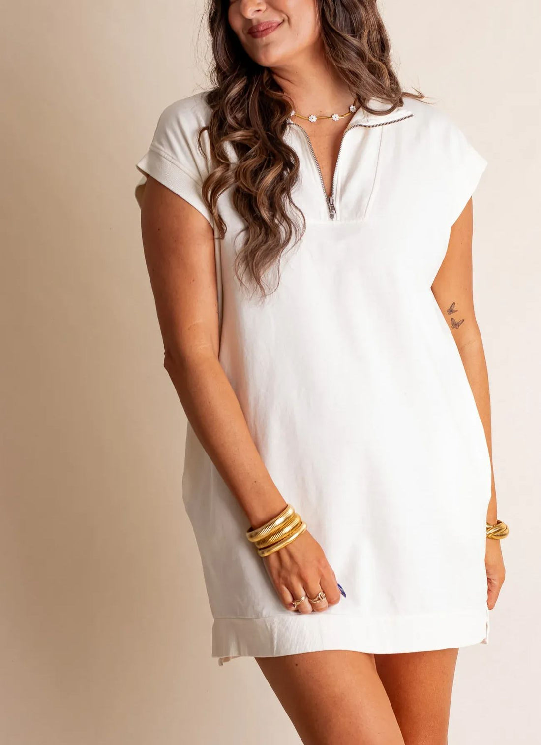 Half-zip Solid Color Casual Sweatshirt Dress