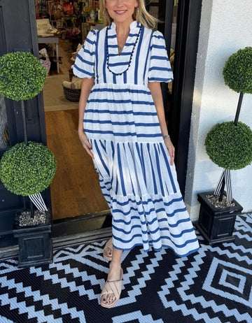 Casual V-neck Striped Maxi Dress
