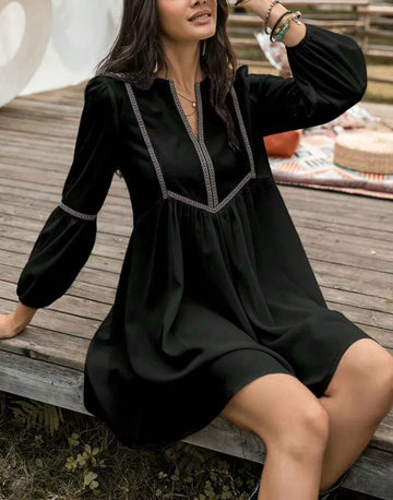 Women's V-Neck Long Sleeve Lightweight Dress