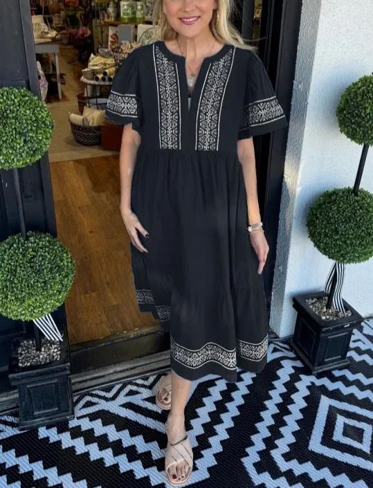 2025 V-Neck layered Boho Maxi Dress With Pockets