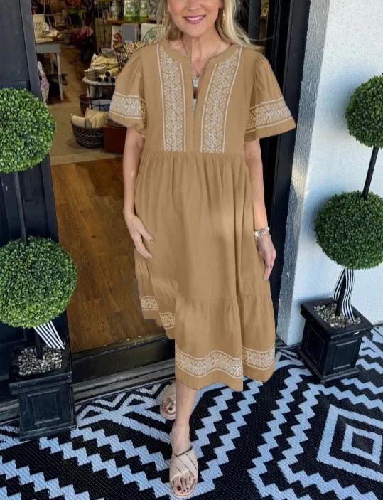 2025 V-Neck layered Boho Maxi Dress With Pockets