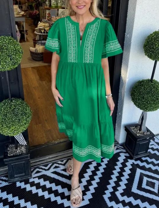 2025 V-Neck layered Boho Maxi Dress With Pockets