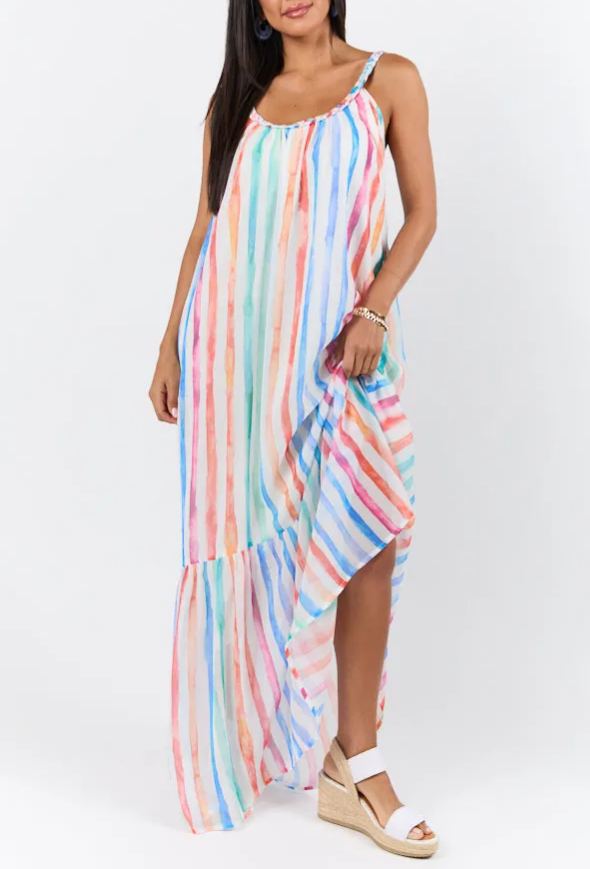 Painting The Sky Multi Watercolor Chiffon Maxi Dress