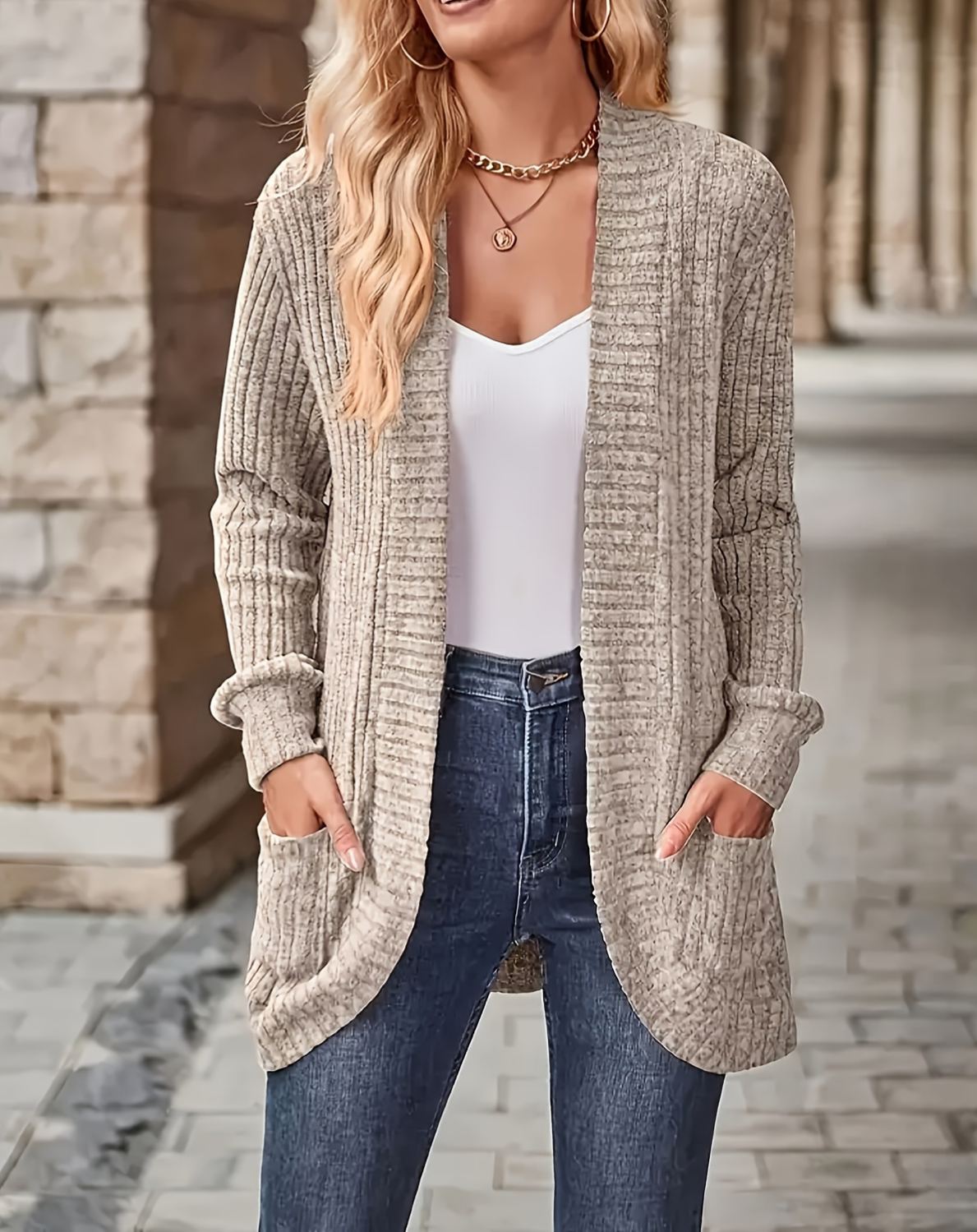 Women'S Casual Knit Cardigan with Pockets