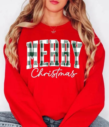 “Merry Christmas” Plaid Graphic Sweatshirt