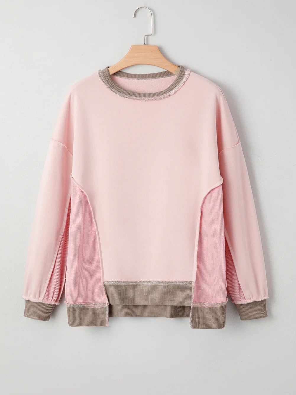 Women's Color Block Patchwork Waffle Knit Sweatshirt