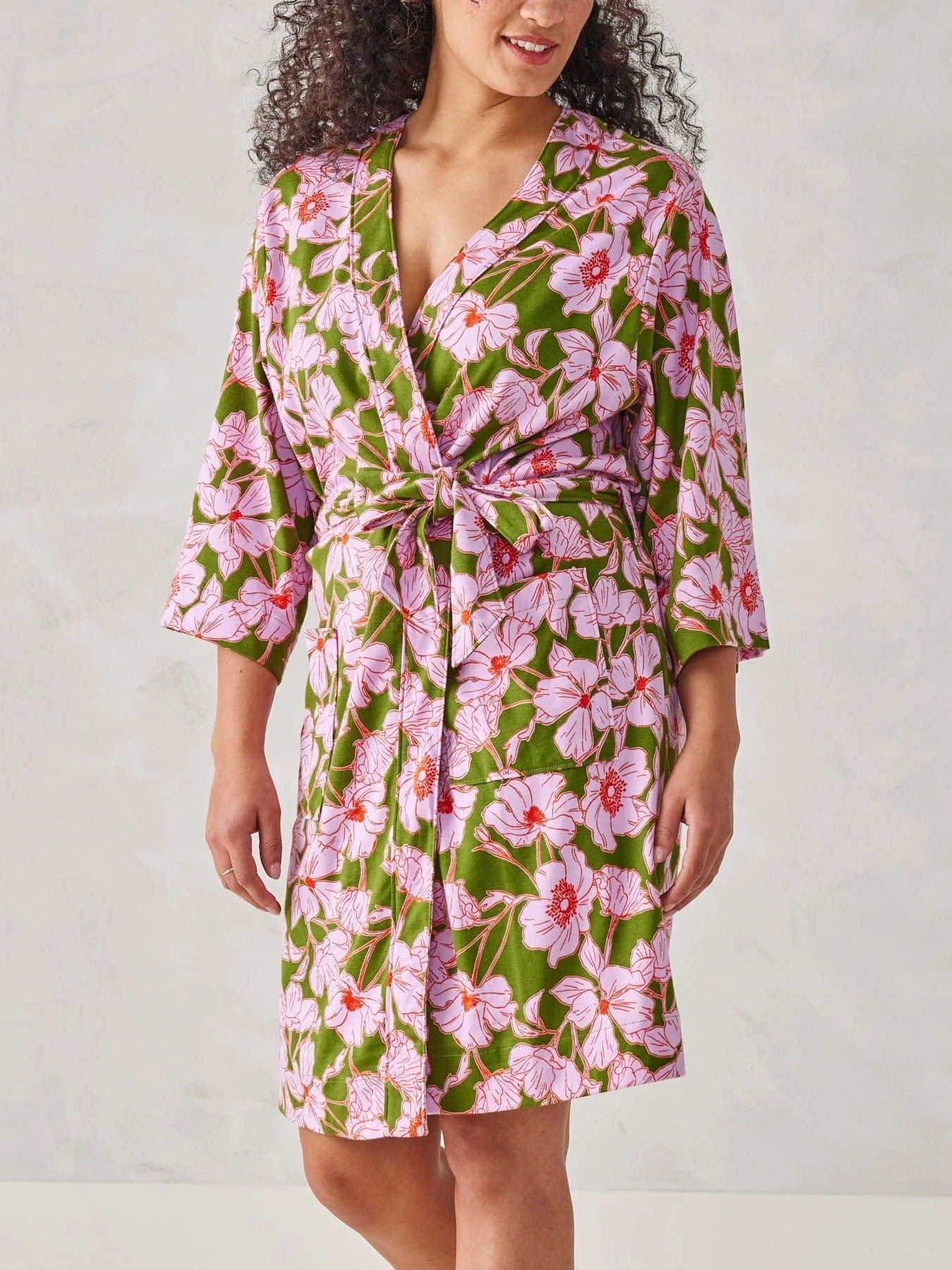 Women's Printed Knitted Tie Pocket Pajama Dress