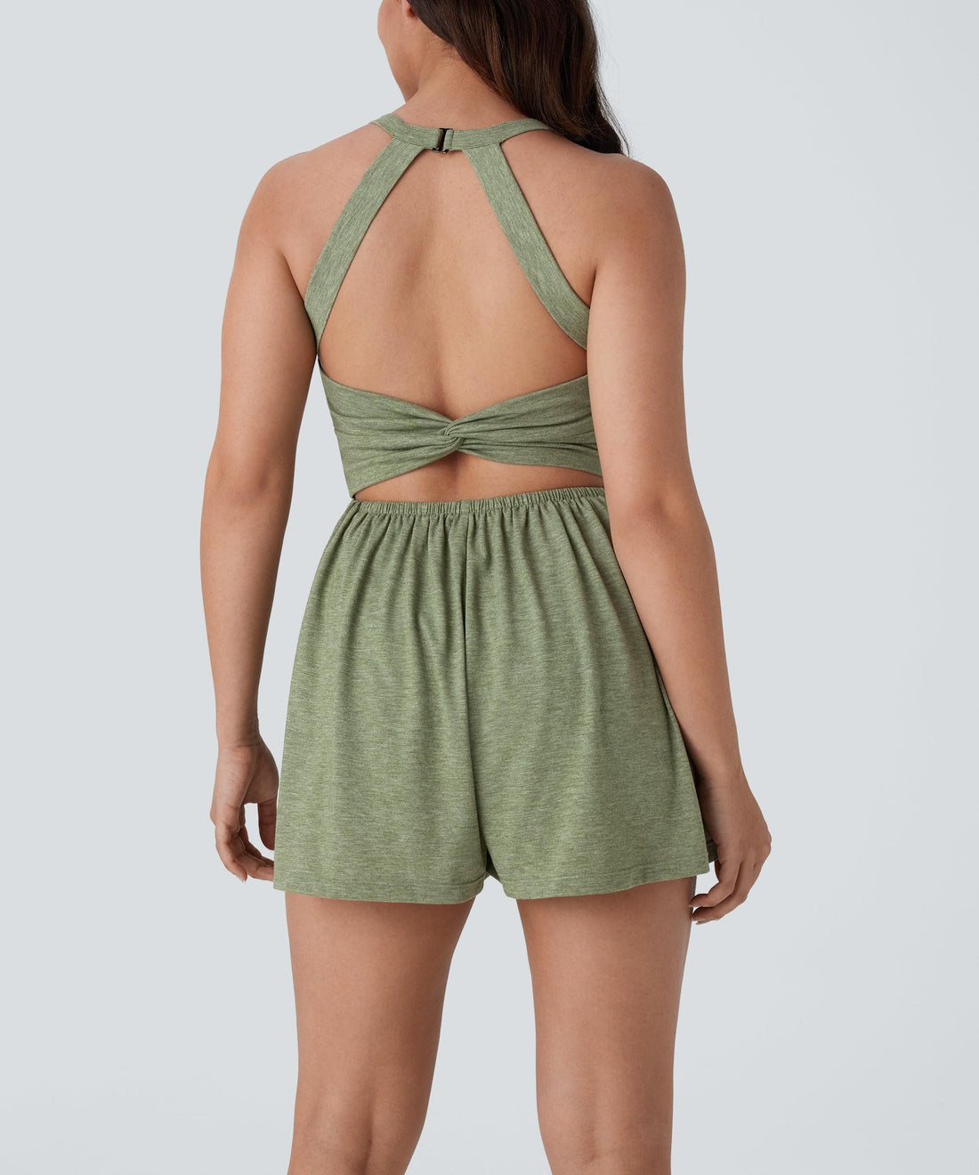 Women's casual Backless Twisted Side Pocket 2-in-1 Resort Romper
