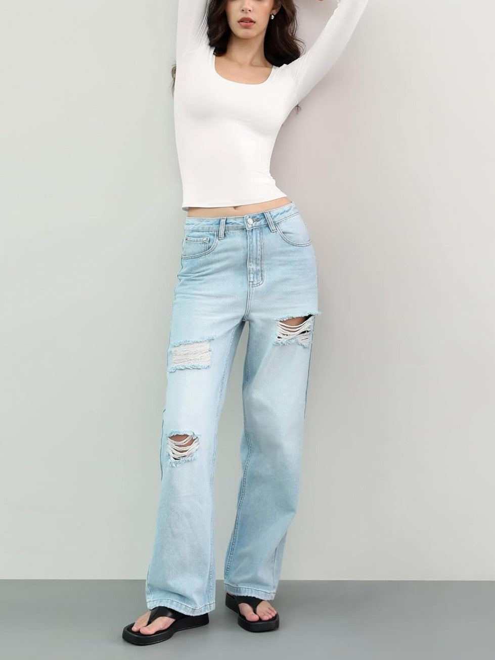 Women's Scoop Neck Slim Fit Long Sleeve Tops Double Lined Basic Tee