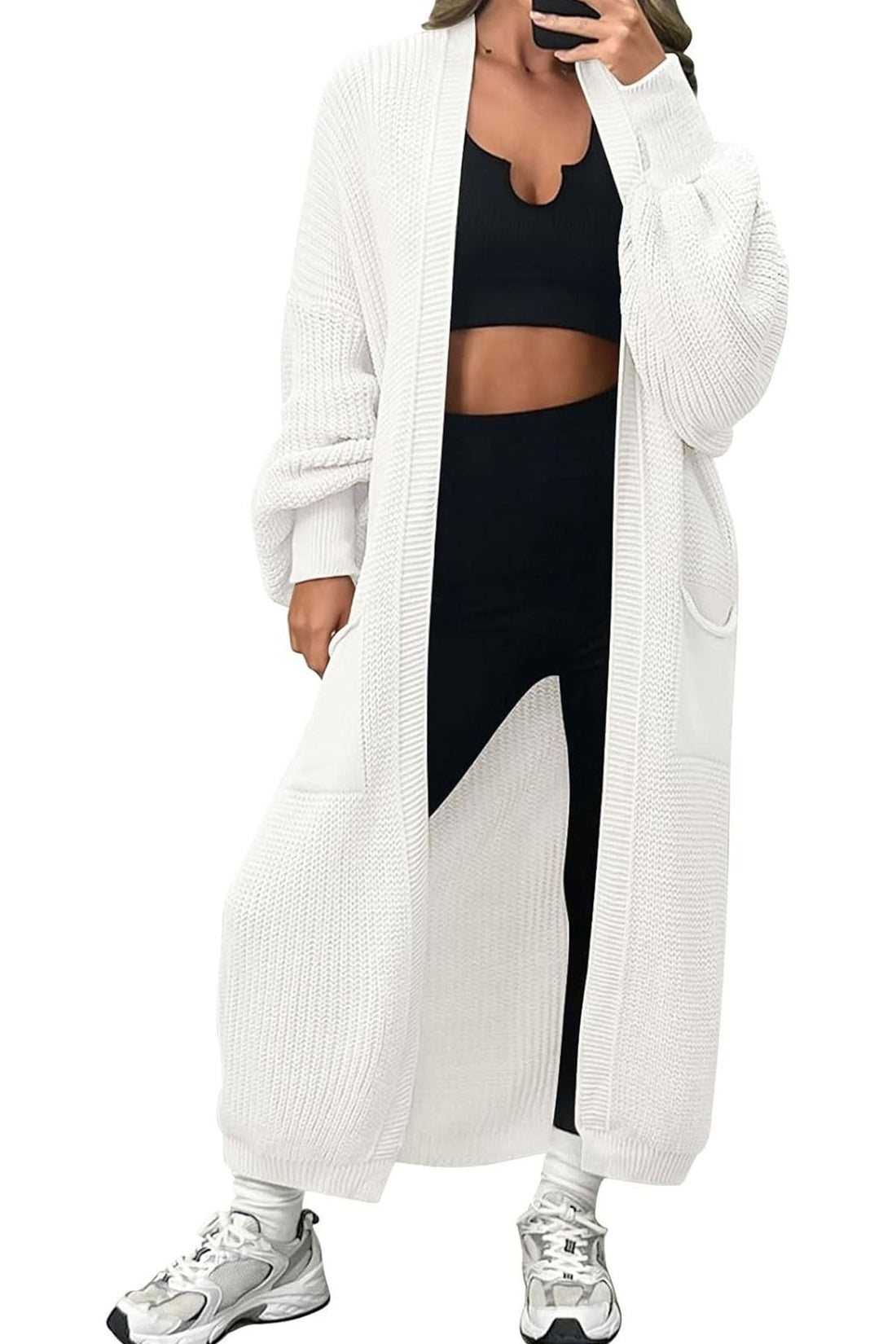 Women's Oversized Long Cardigan Open Front Duster Sweater with Pockets