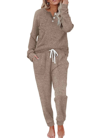 Women‘s’ Button Down Sweatshirt Sweatpants Two Piece Set with Pockets