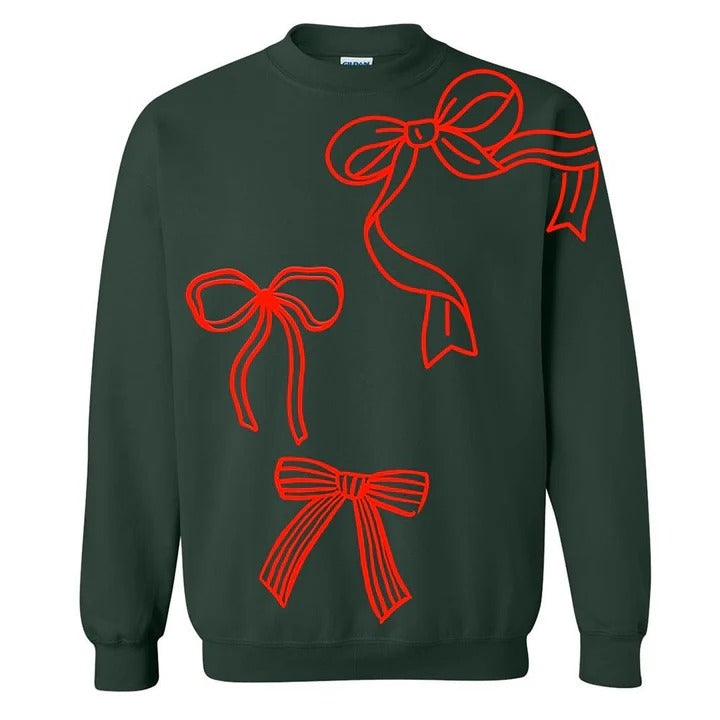 Women's Casual'Red Bows' Crewneck Sweatshirt Oversized Long Sleeves Top