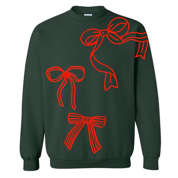 Women's Casual'Red Bows' Crewneck Sweatshirt Oversized Long Sleeves Top