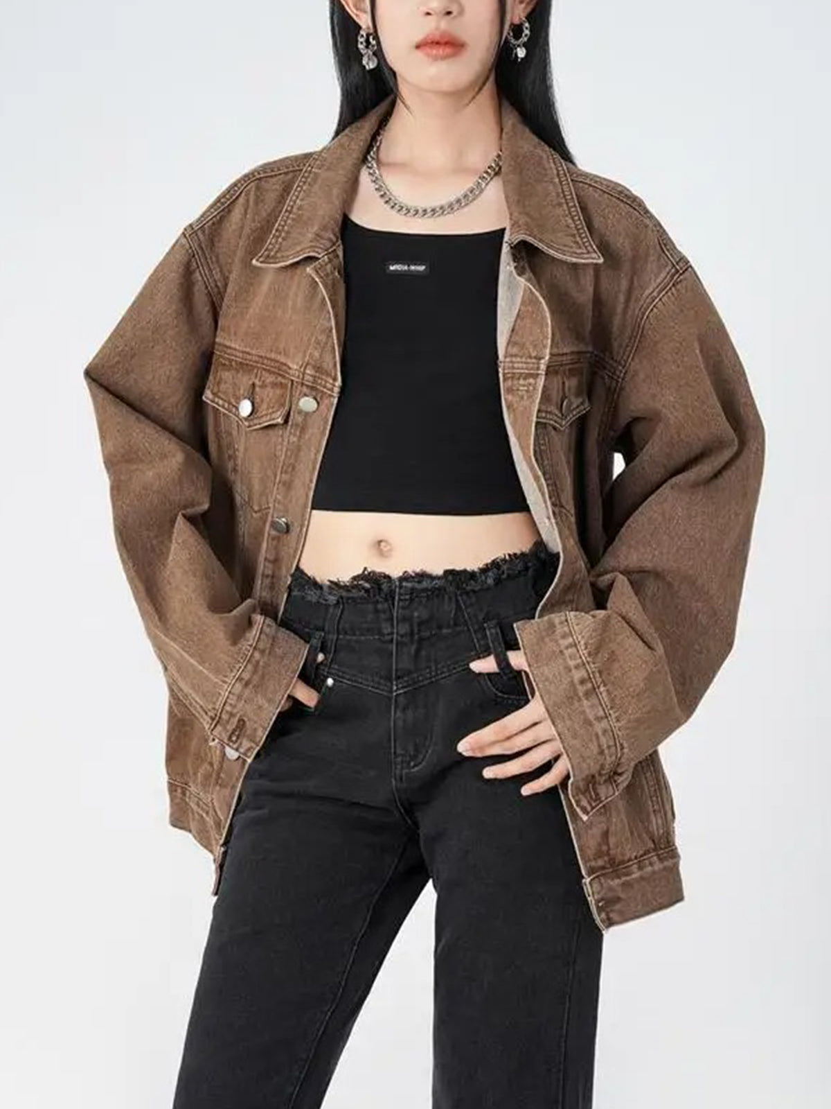 Women's Casual Trendy Button Denim Jacket with Pockets