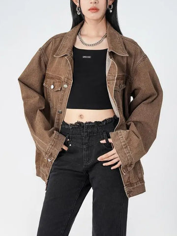 Women's Casual Trendy Button Denim Jacket with Pockets