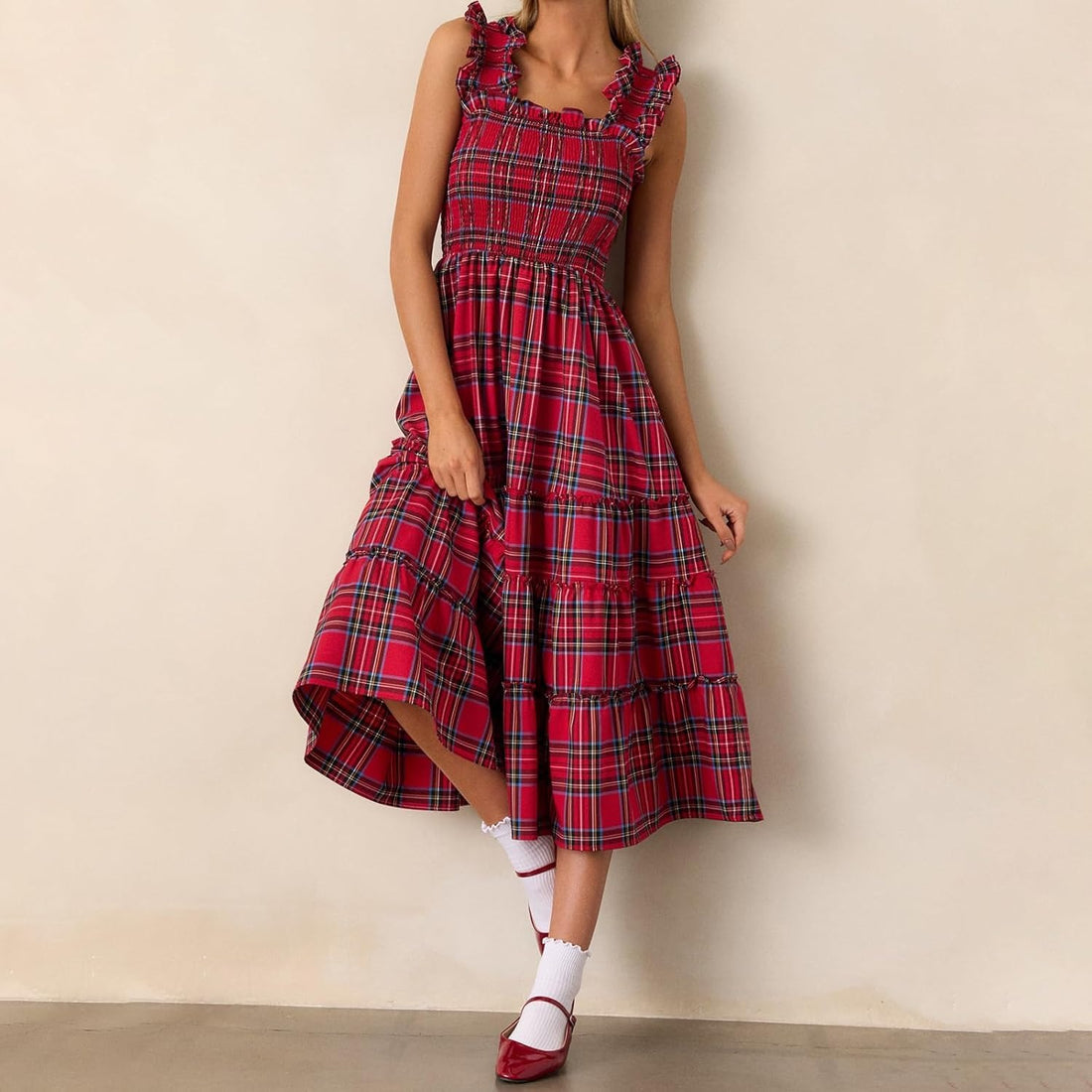 Women’s Sleeveless Plaid Ruffle A-Line Dress