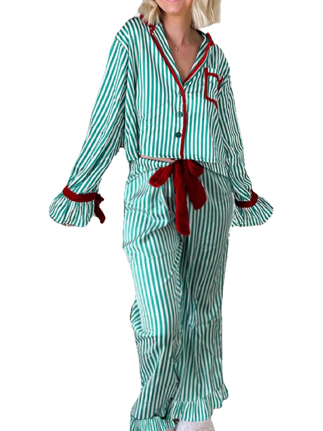 Women's Christmas Striped Pajama Set