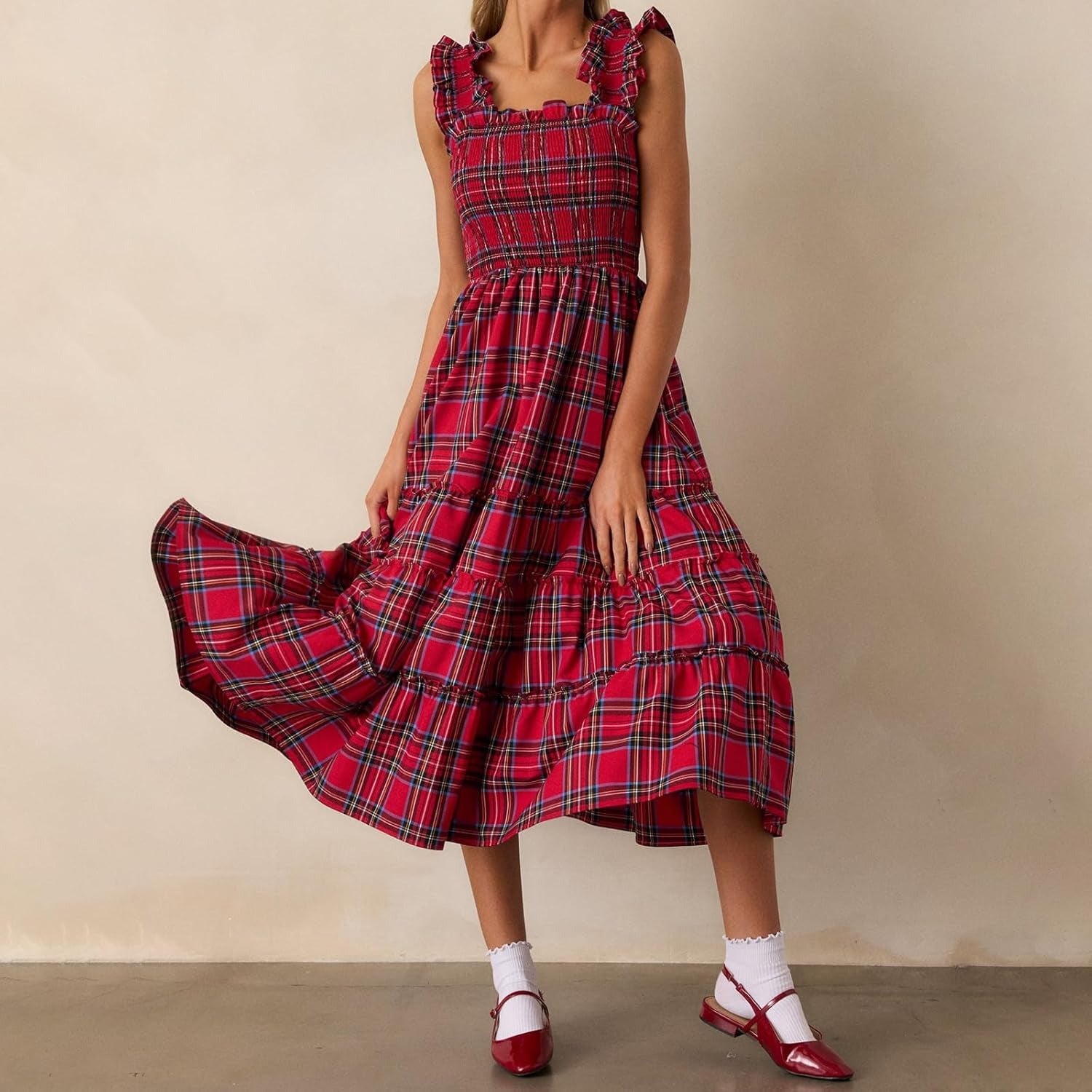Women’s Sleeveless Plaid Ruffle A-Line Dress