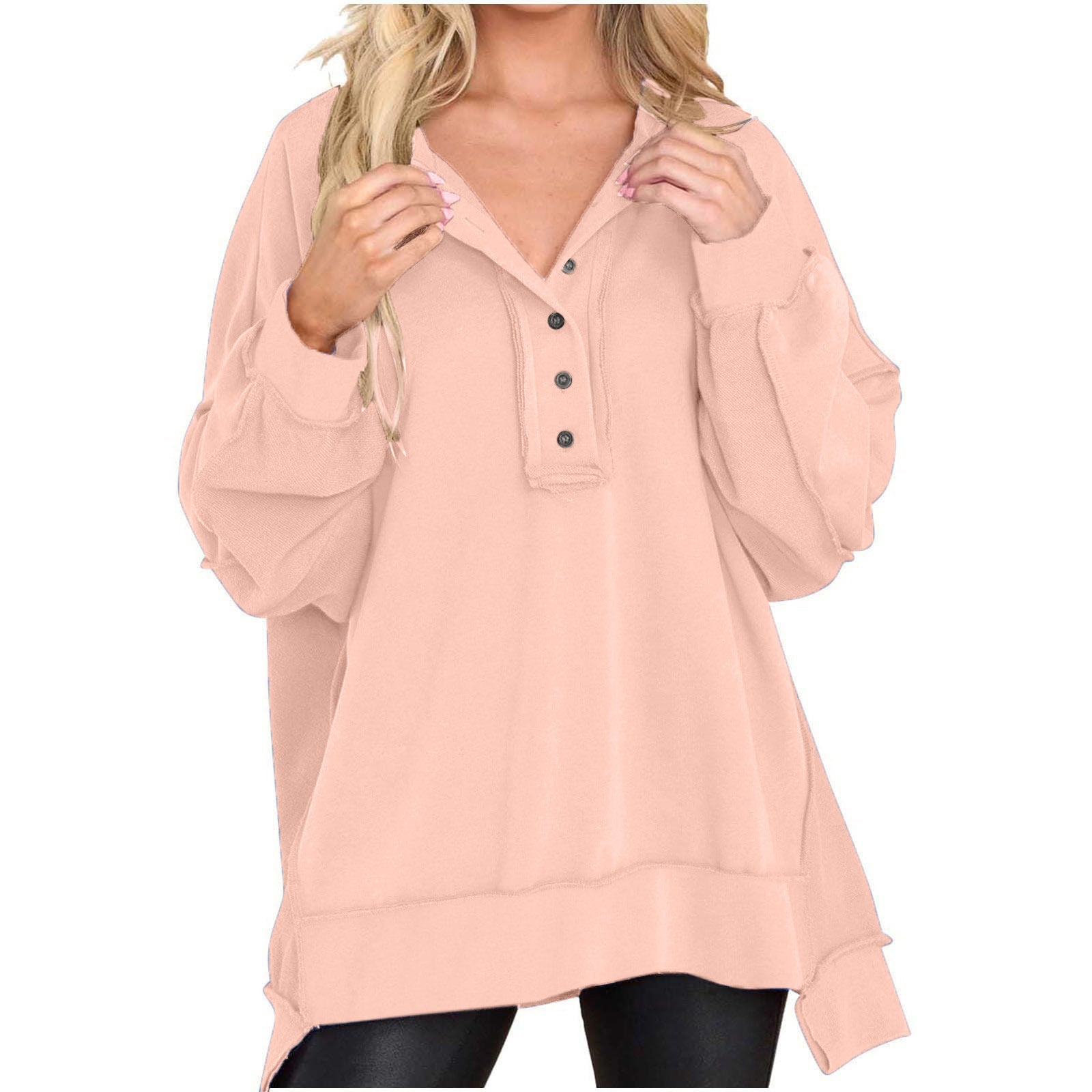Women's Oversized Henley Casual Buttoned Sweatshirt