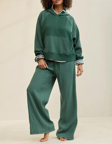 Women's Essential Waffle Hoodie and Wide-Leg Pants Two-Piece Set