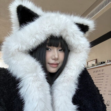 Thickened Anti Cold Plush Fox Ear Hat Scarf