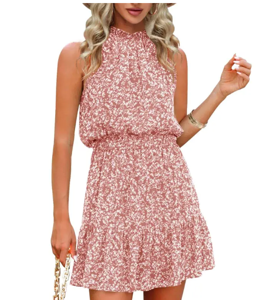 2025 Summer Halter Neck Pleated A Line Dress