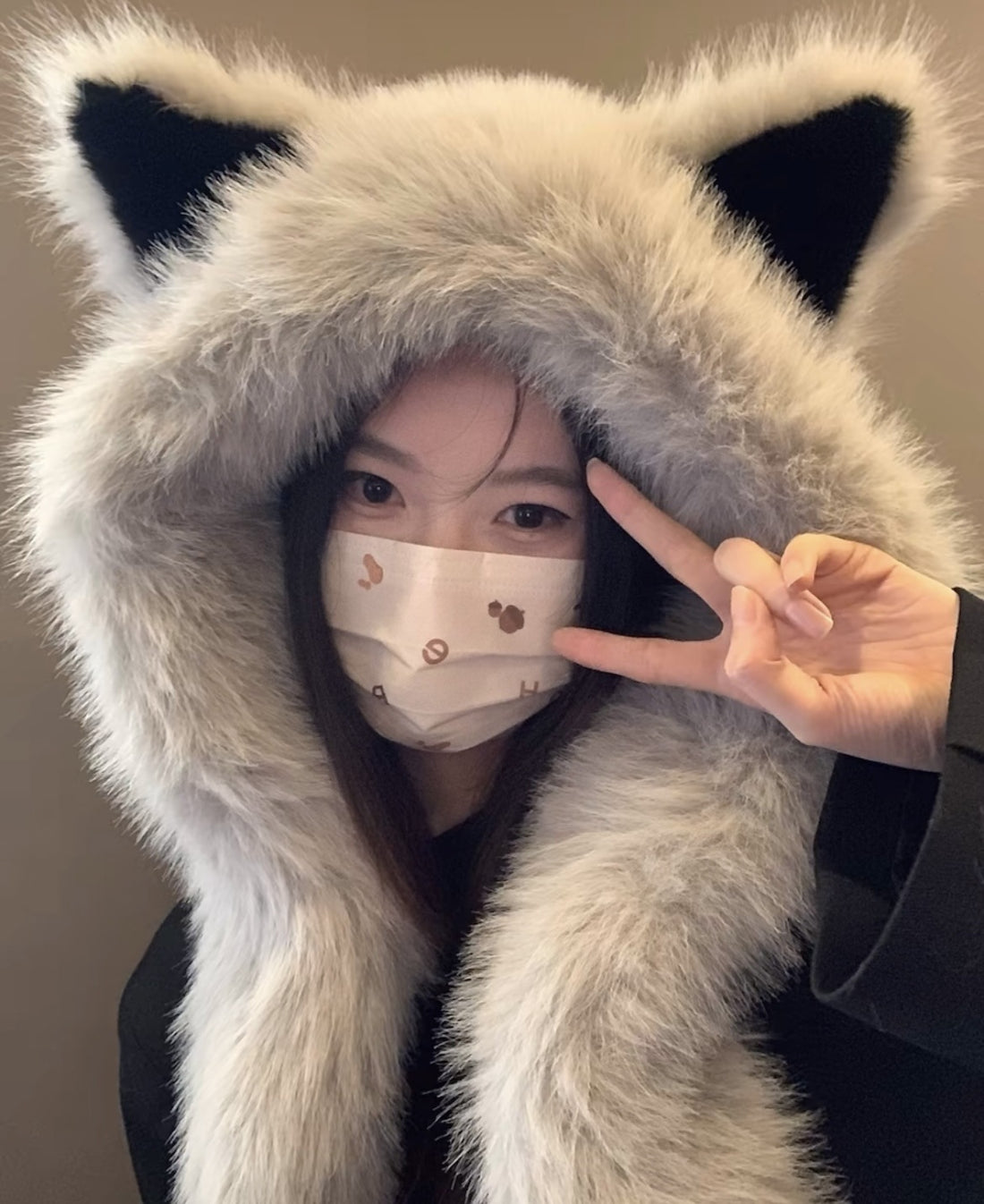 Thickened Anti Cold Plush Fox Ear Hat Scarf
