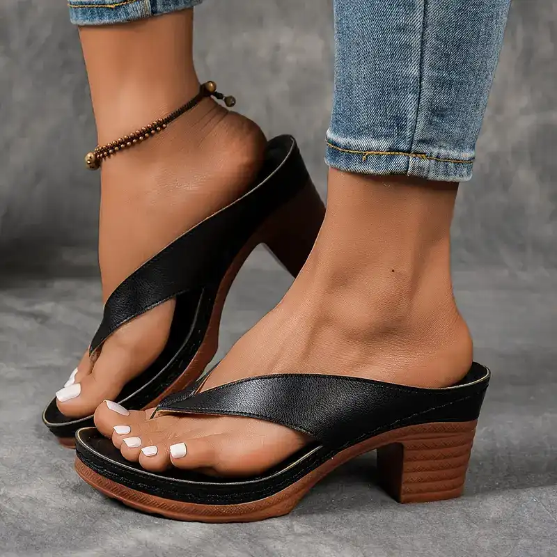 Women’S Solid Color Summer Chunky Heel Slippers