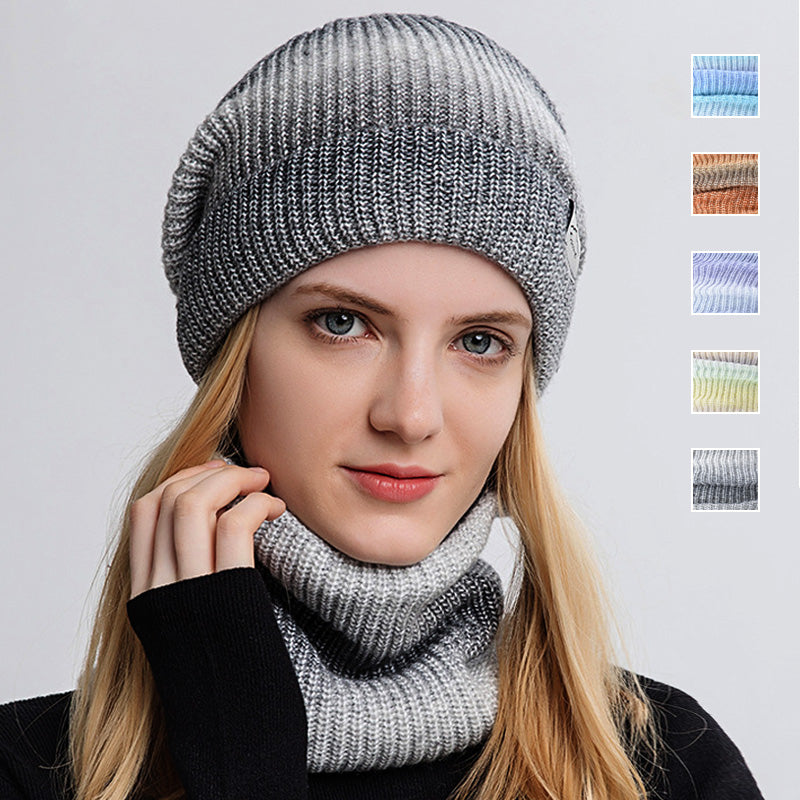 Gradient Color Warm Knitted Hat&Scarf 2-Piece Set