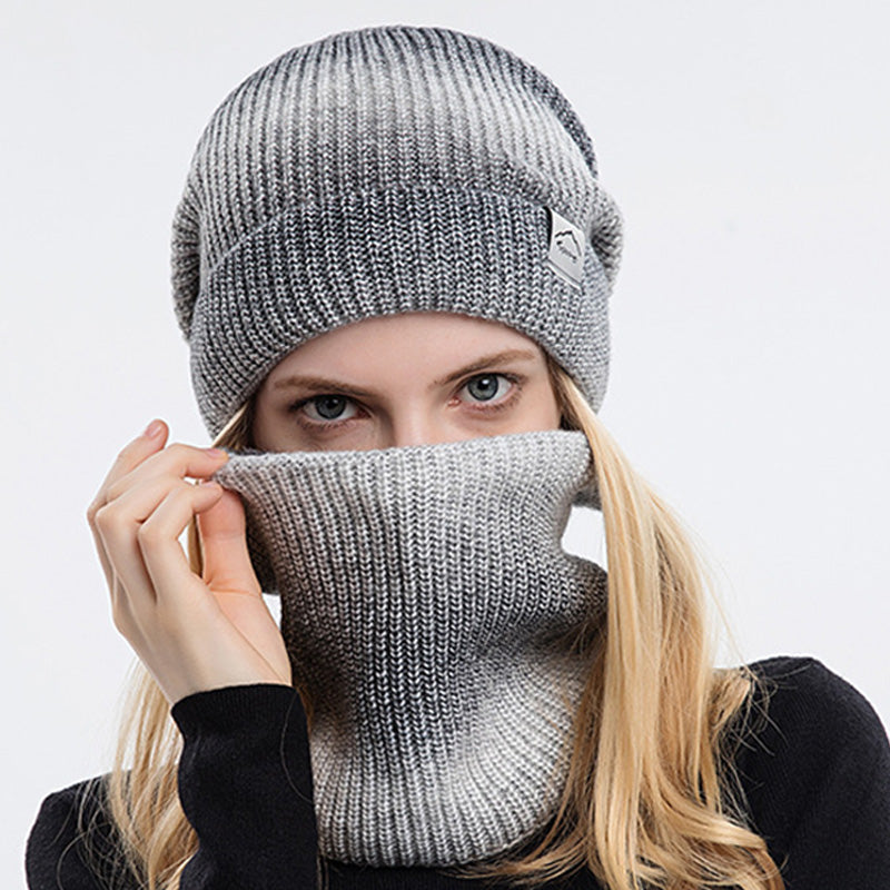 Gradient Color Warm Knitted Hat&Scarf 2-Piece Set