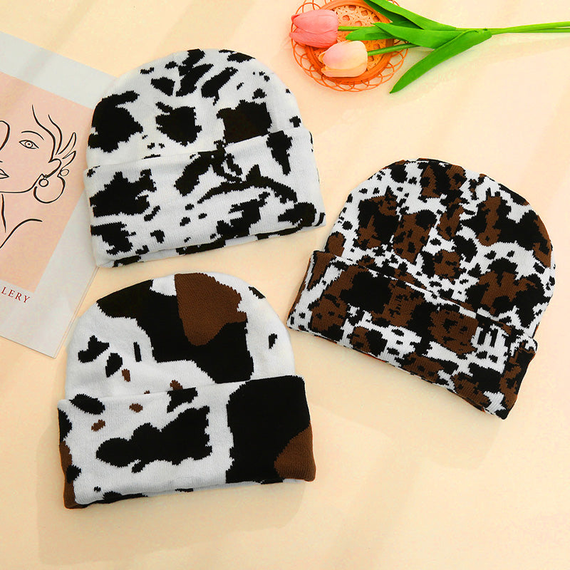 Unisex Cow Print & Leopard Print Knit Warm Hat