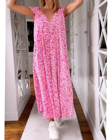 Long V-Neck Dress With Short Sleeves