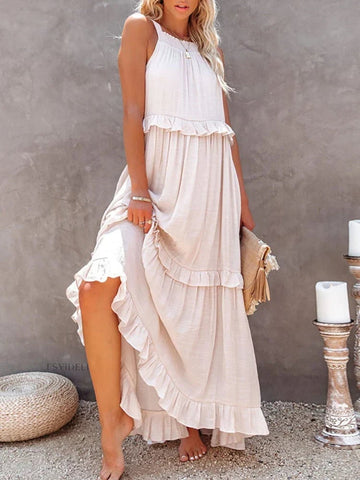 Women's Summer Casual Sleeveless Strappy Backless Flounces Dress