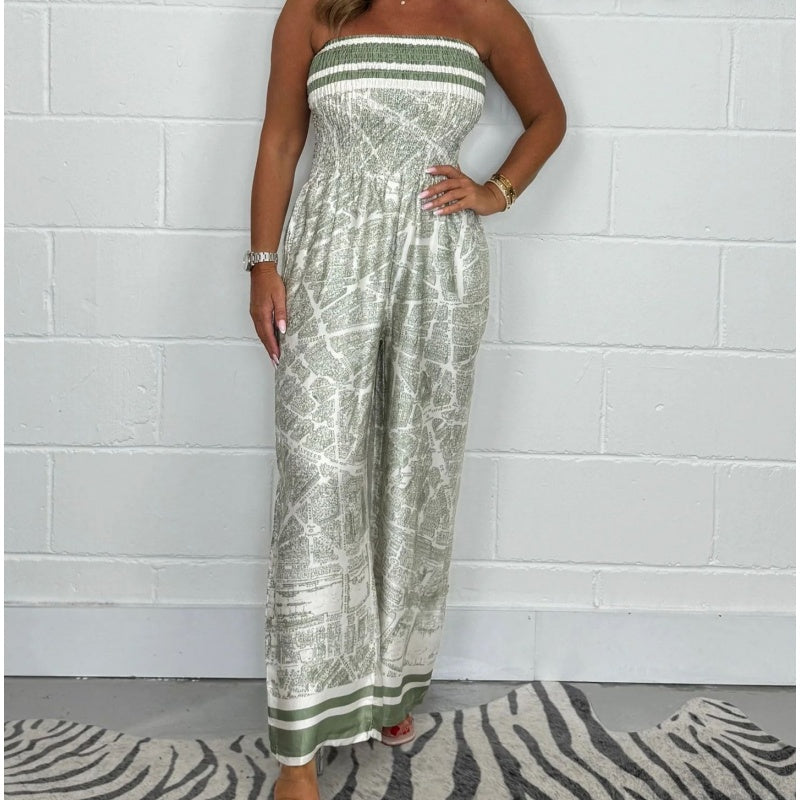 Strapless Printed Pleated Jumpsuit