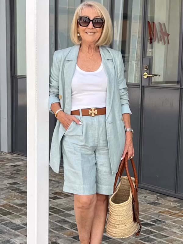 Two-piece Set with Three Dimensional Floral Top,Blazer and Shorts