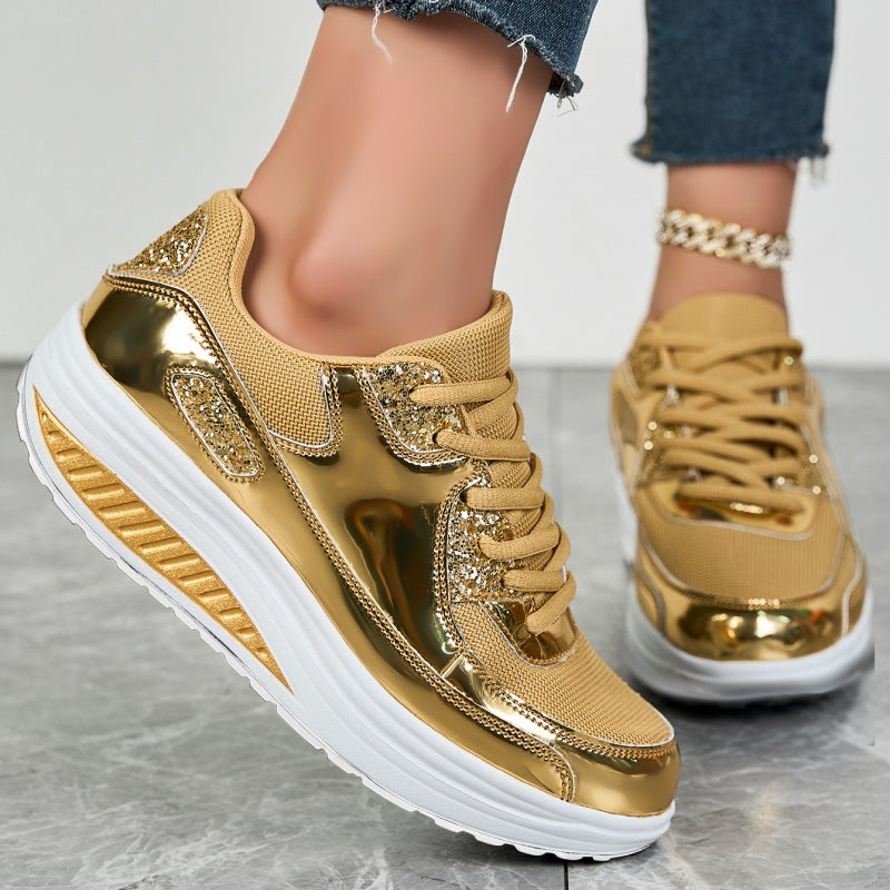 Modern Women's Platform Sneakers for Shining Casual Style