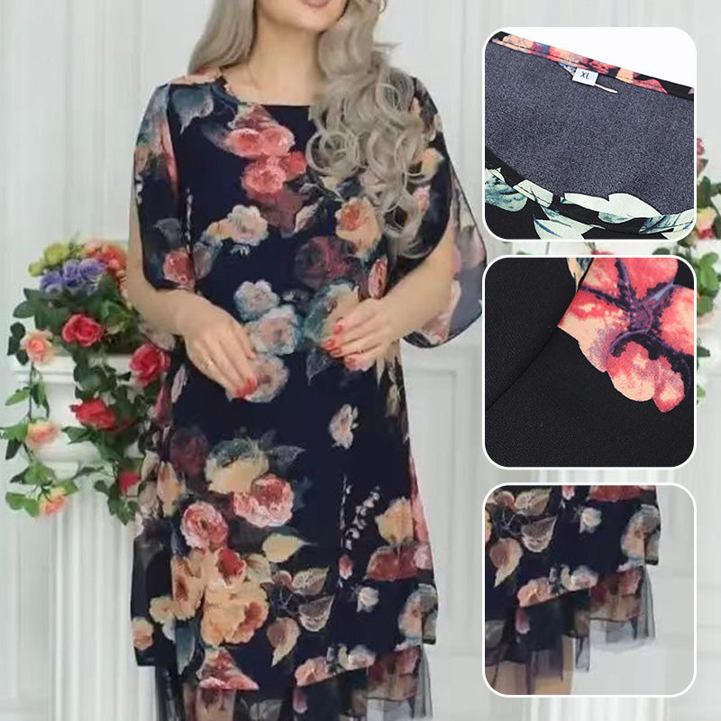 Women's Elegant Rose Print Loose Dress