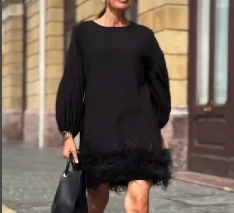 Lantern Sleeve Plush Hem Dress