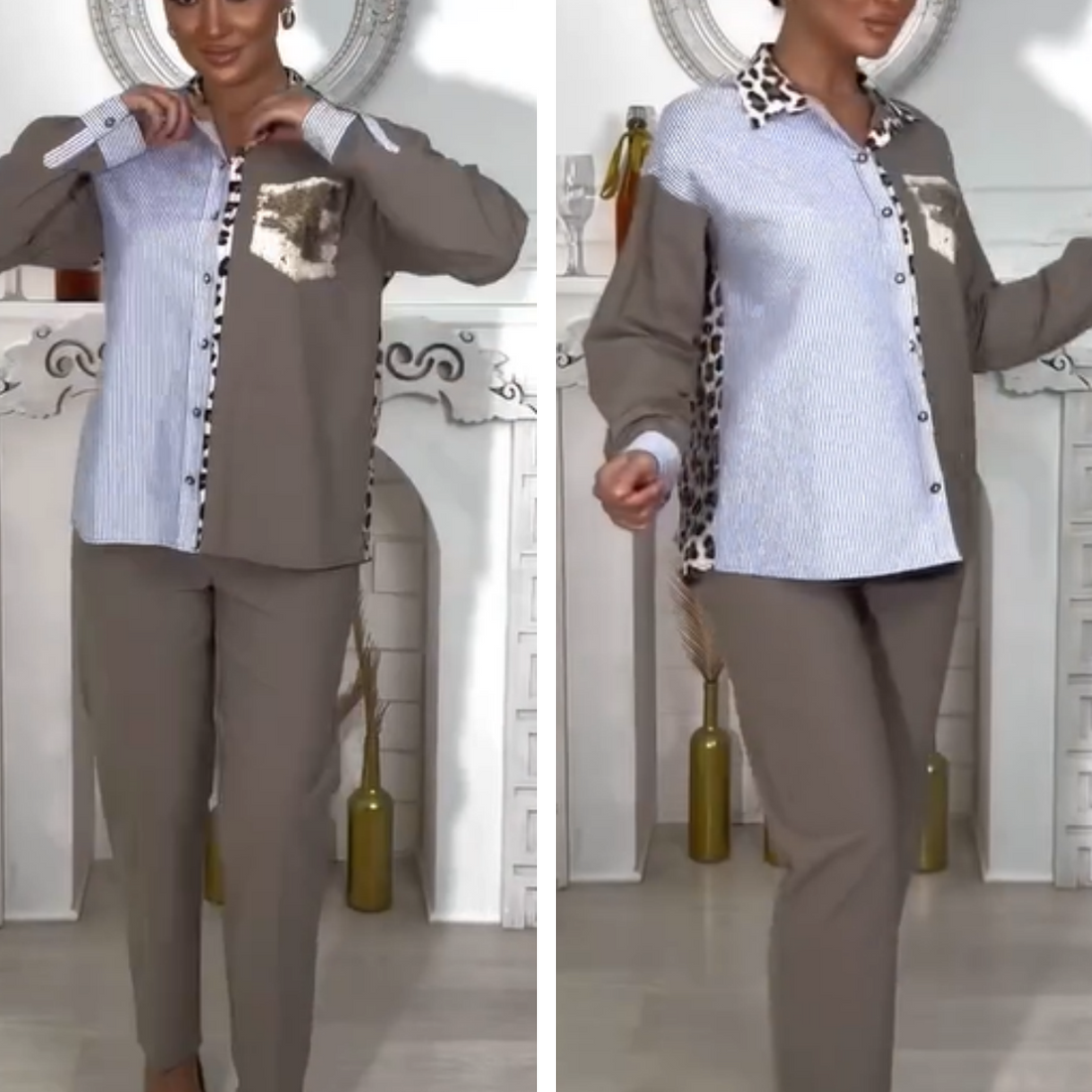 Women's Button-Down Top & Pants (2-Piece Set)