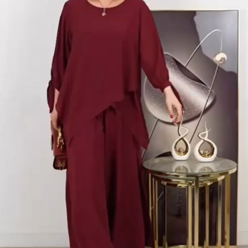 Women's Stylish Solid Color Loose Fit Top & Pants 2-Piece Set