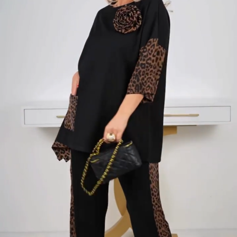 Women's Trendy Leopard Print Top & Pants (2-Piece Set)